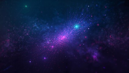 Fototapeta premium Emitting violet-pink glow, nebula cluster floating in deep outer space with streaming particles