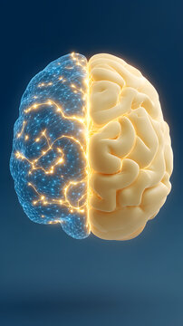 Futuristic Human Brain Illustration Representing Creative and Logical Sides