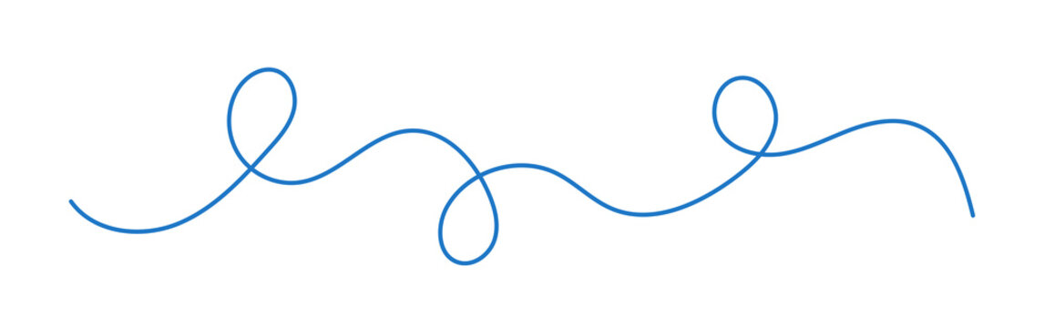 Wavy squiggle blue line, chaotic doodle vector illustration, decorative abstract art