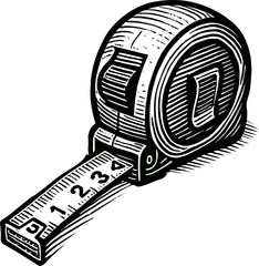 Vintage Tape Measure Tool With Inches and Centimeters Black And White Illustration