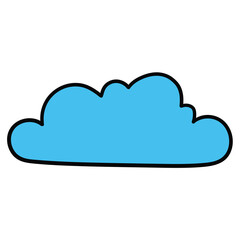 Hand-drawn cartoon blue cloud on a white background.