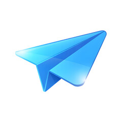 Shiny blue paper airplane illustration isolated on white background perfect for app icon or graphic element