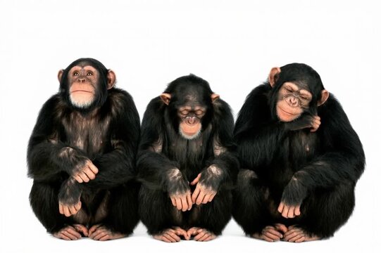 Not to see, not to hear, not to speak Three wise monkeys on a white background. One monkey covers its ears, the second its eyes, the third its mouth. Kikazaru, Iwazaru, Mizaru on a white background
