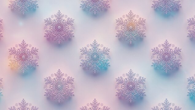 Displaying six-pointed snowflake ornaments in grid on studio tabletop, with pastel shadows