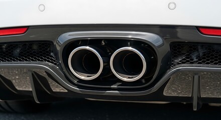 Obraz premium Close-up of a cars dual exhaust pipes, showcasing automotive design.