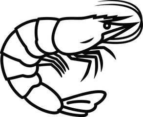 Simple outline drawing of a shrimp or prawn on a white background