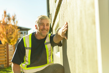 inspector or engineer is checking the building structure and house. After the renovate is complete