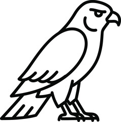 Stylized line art drawing of a fierce looking hawk standing still