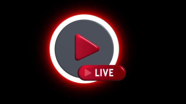 Live Streaming Button Animation, Live Stream icon Motion Graphic, Live Broadcast Icon Animation