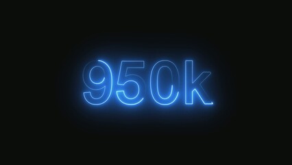 950k followers neon sign glowing blue light on black background isolated