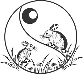 Abstract yin yang symbol with celestial elements cosmic balance and harmony design concept isolated on transparent background