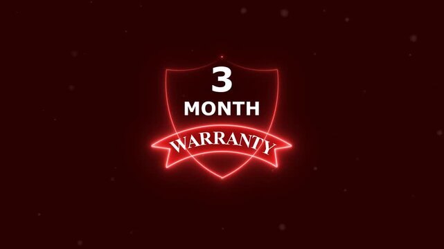 Glowing neon line 3 Month Warranty Badges Design Animation, Alpha channel, transparent background. 4K resolution 3 month Warranty with Shield guarantee Support service icon. Customer trust quality