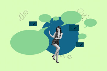 Collage of people chatting through devices with speech bubbles letters showing digital communication business private life concept