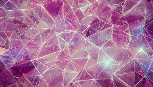 Forming polygonal mesh in 3D digital space, showing glowing connector lines and light flares