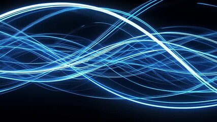 Abstract blue light trails flowing on a dark background, representing data, energy, and digital connections. - Powered by Adobe
