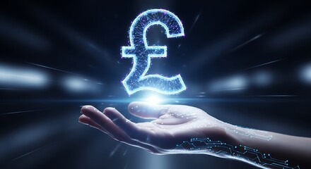 Digital pound currency glowing sign