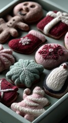 Fototapeta premium Set of 12 felted winter icons gingerbread man gifts