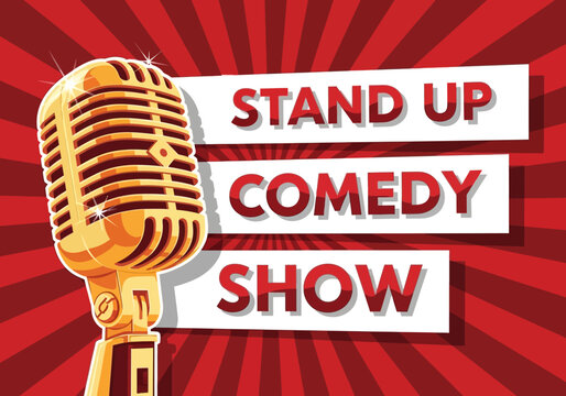 Stand Up Comedy Show Poster with Vintage Microphone