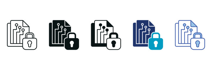 Data Encryption Icon Set Consisting of Multiple Styles Vector Illustration