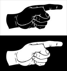 Hand Pointing Finger Etched Vintage Woodcut Style