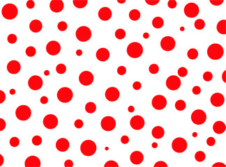 Red polka dots on a white background, classic playful pattern for design and decoration
