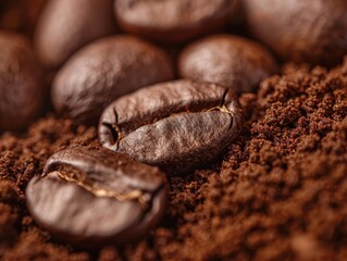 Roasted Coffee Beans and Ground Coffee &mdash; Macro Texture Background