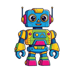 Colorful cartoon robot illustration suitable for children's designs, playful and friendly