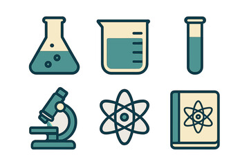 Essential laboratory equipment and science symbols for education and research projects