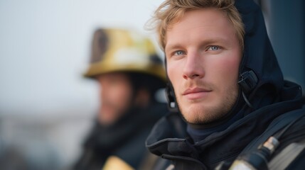 First responders in 911 teams wearing biometric sensors for stress and vitals monitoring — firefighter’s gear embedded with wearable sensors tracking heart rate, body temperature, and exertion