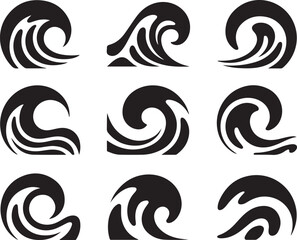 Fototapeta premium Stylized Wave Collection Ocean Graphic Artistic Curly Illustration Isolated Transparency