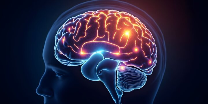 Futuristic brain illustration with neural network connections, symbolizing AI and human intelligence. - Powered by Adobe