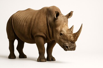 Fototapeta premium Majestic Rhinoceros on White Background – Wildlife Photography for Conservation Awareness