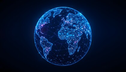 Modern Digital Earth with Glowing Network Paths and Data Streams