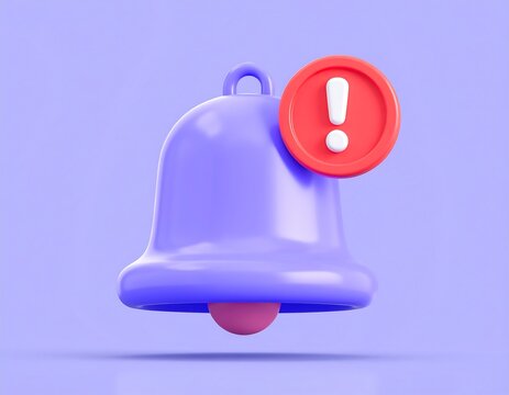 Cartoon-style purple bell with red alert symbol next to it