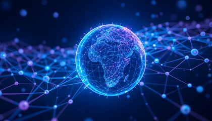 Obraz premium Abstract Digital Earth with Glowing Network Lines and Nodes