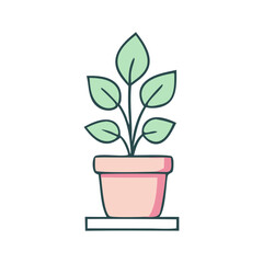 Fototapeta premium Cute Cartoon Potted Plant with Green Leaves