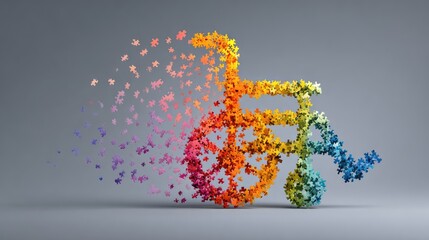 Colorful Puzzle Pieces Forming a Wheelchair Symbolizing Diversity, Inclusion, and Empowerment for Individuals with Disabilities in a Creative Representation