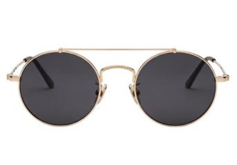 Stylish round lens sunglasses with silver frame for modern fashion and uv protection isolated on transparent background