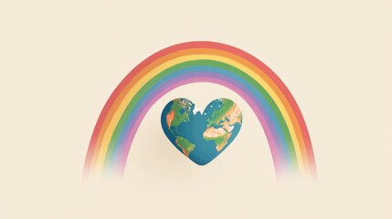 Colorful Rainbow Arching Over Earth-Shaped Heart, Symbolizing Love for Our Planet in a Bright and Optimistic Environment, Perfect for Eco-Friendly Projects and Celebrations