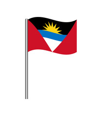 Vector illustration of the Antigua and Barbuda flag waving on a flagpole, isolated on white background. Perfect for design, educational, and patriotic projects