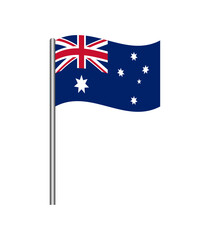 Vector illustration of the Australia state flag waving on a flagpole, isolated on white background. Perfect for design, educational, and patriotic projects.