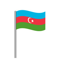 Vector illustration of the Azerbaijan flag waving on a flagpole, isolated on white background. Perfect for design, educational, and patriotic projects