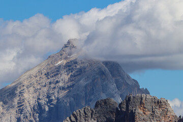 A tight composition of Dolomite drama: sheer faces, broken ridges, and skyward thrust