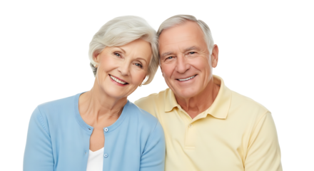 A smiling senior couple poses closely together in a warm embrace, exemplifying love, companionship, and aging gracefully.