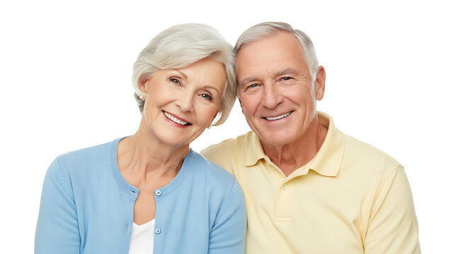 A smiling senior couple poses closely together in a warm embrace, exemplifying love, companionship, and aging gracefully.