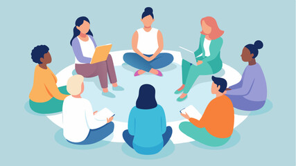 Participants seated in a circle during a coaching session engaging in active listening and sharing personal growth stories.