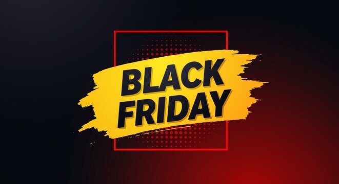 Black Friday sale announcement with yellow brushstroke