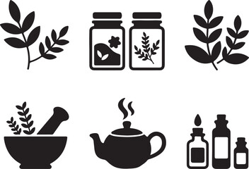 Herbal Tea Ingredient Concept. Medical Botany Collection. Nature Plants Elements