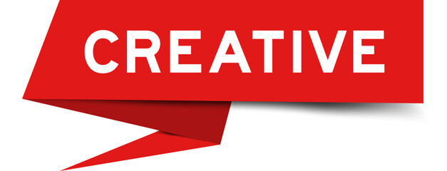 Red color speech banner with word creative on white background