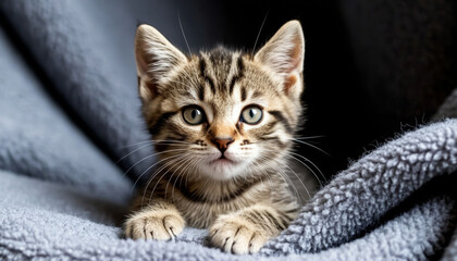 Fototapeta premium Adorable striped kitten being naughty.